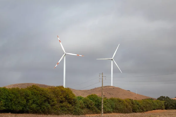 Pareja Molinos Viento Campo Rural Alentejo — Foto de Stock