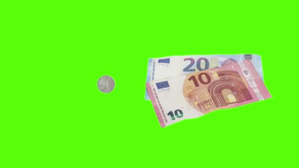 欧元纸币以绿色背景扫平里拉 — 图库视频影像