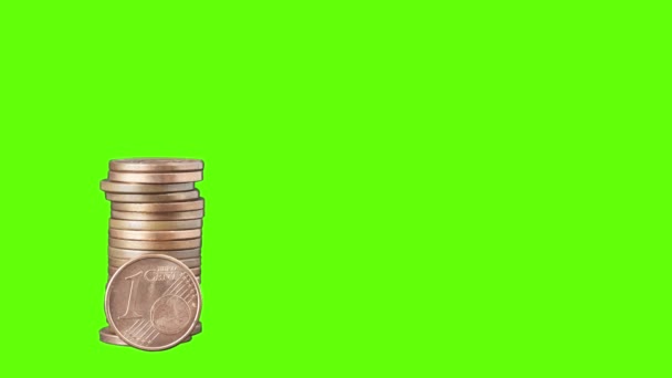 Pile Centimes Euro Sur Fond Vert — Video