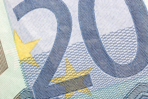 Euro-Banknoten, detailliert auf einer neuen 20-Euro-Banknote — Stockfoto
