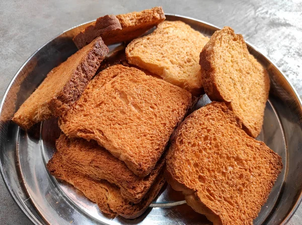 Indian Popular Wheat Biscuits Steel Dish Dalam Bahasa Inggris — Stok Foto