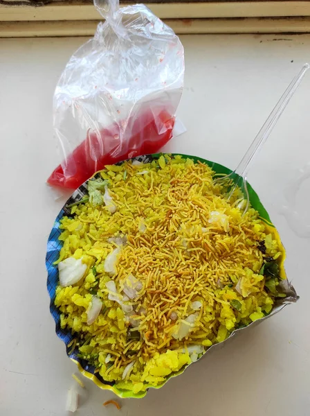 Gujarat Poha Alimentos Artículos Receta Fotografía — Foto de Stock