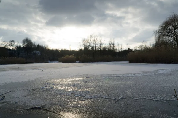 Het Bevroren Meer Van Het Ziegeleipark Heilbronn — Stockfoto