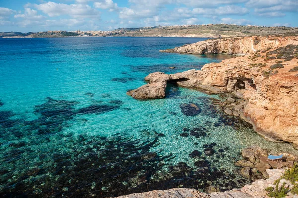 Błękitna Laguna Comino Island Idylliczna Plaża Turkusowa Malcie — Zdjęcie stockowe