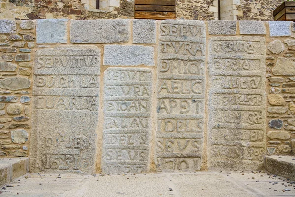 Llivia Spain August 2021 Old Granite Stone Tombstones Wall — Stock Photo, Image