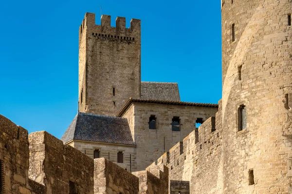 Vista Baixo Ângulo Cite Medievale Carcassonne França Património Mundial Unesco — Fotografia de Stock