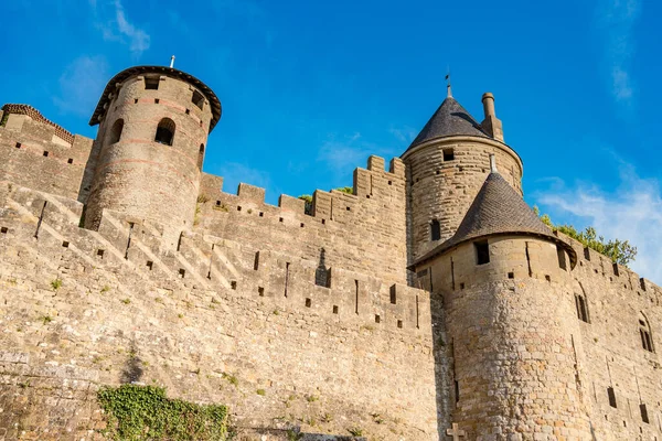 Vista Baixo Ângulo Cite Medievale Carcassonne França Património Mundial Unesco — Fotografia de Stock