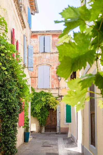 Vista Vertical Uma Bela Rua Com Folhas Verdes Arles Provença — Fotografia de Stock