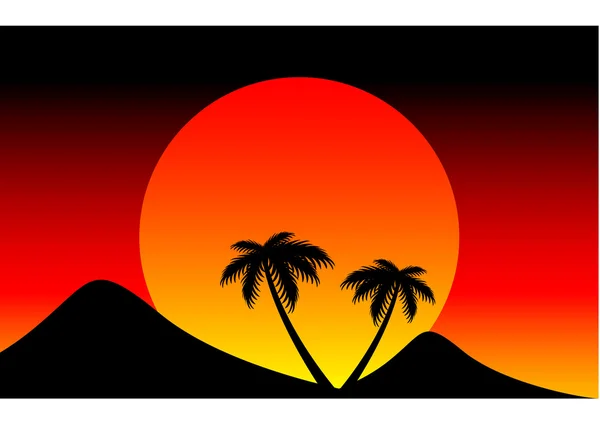 Zonsondergang achter de berg — Stockvector