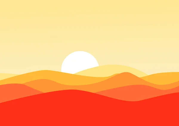 Illustrazione Vettoriale Del Deserto Dune Sabbia Tramonto Composizione Arancione Immagine — Vettoriale Stock