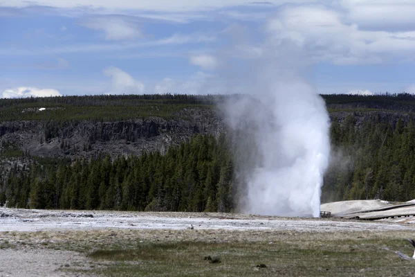 Hot water shooting from geyser — Stock Photo, Image