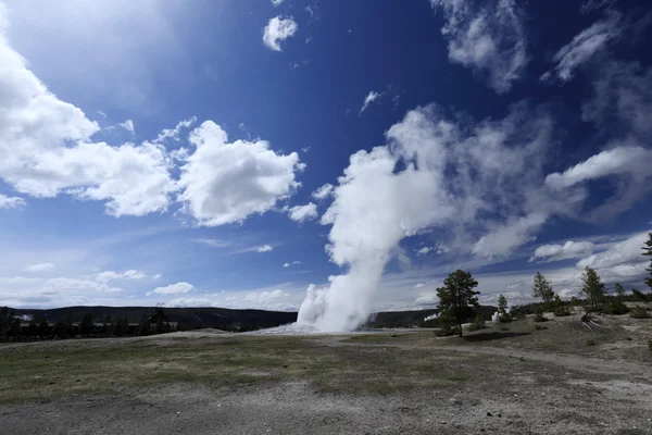 Geyser à Yellowstone avec un ciel bleu profond — Photo