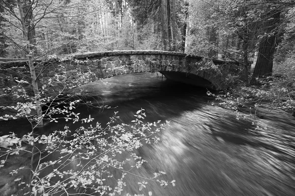 Вода течет под каменным мостом — стоковое фото