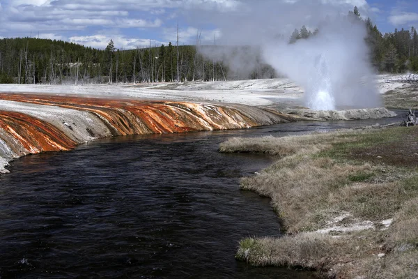 Geyser entouré d'algues, couches bactériennes — Photo