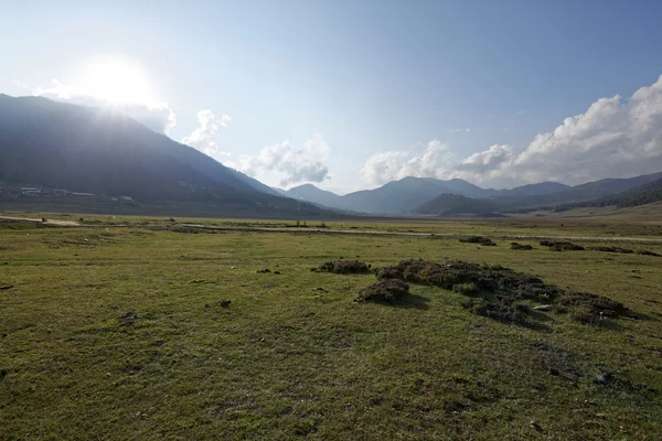 一个视图 Phobjikha 谷，不丹，大约在 2015 年 5 月 图库图片