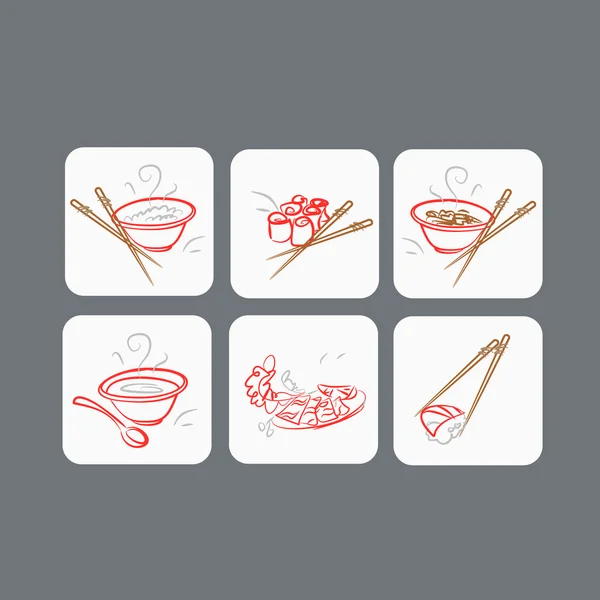 Contorno plano iconos de la cocina japonesa — Vector de stock