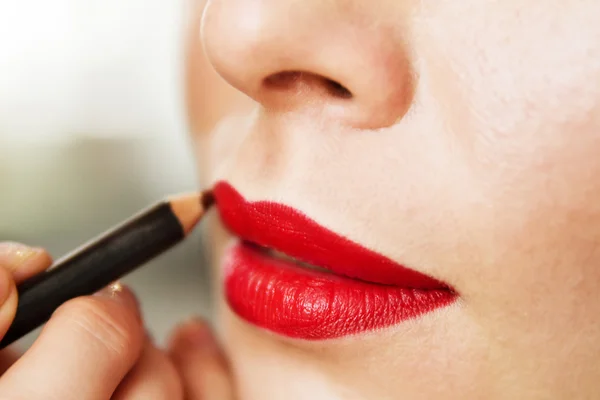 Lip makeup girl doing makeup lips — Stock Photo, Image