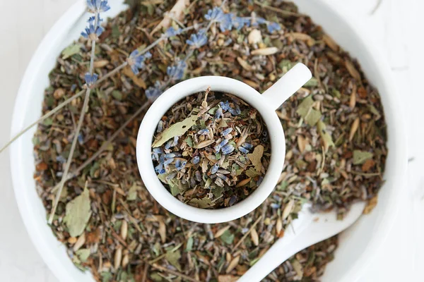 medicinal herbal tea with lavender, herbal tea for a medicinal drink, dried herbs and lavender, herbal medicine