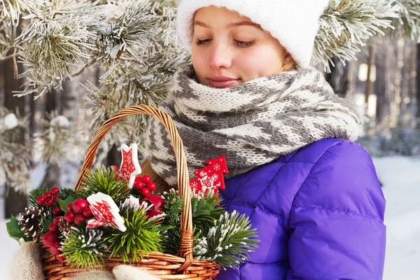 Belle fille Bonne année et Joyeux Noël — Photo