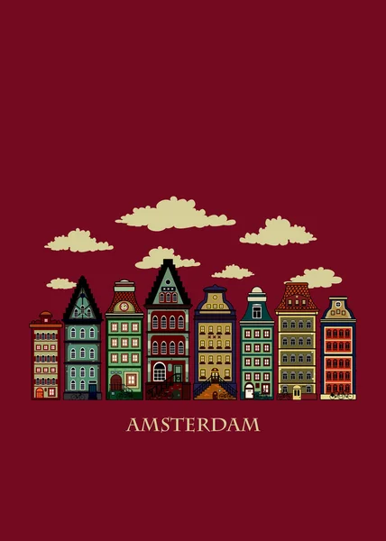 Tarjeta colorida casas Amsterdam — Vector de stock