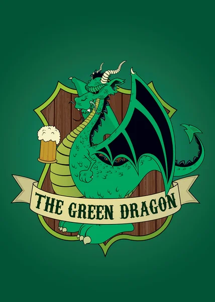 Dragão dos desenhos animados verde com cerveja — Vetor de Stock