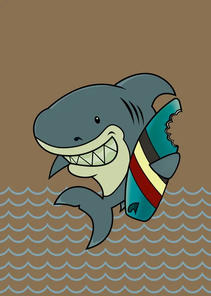 Tiburón surfista de dibujos animados — Vector de stock