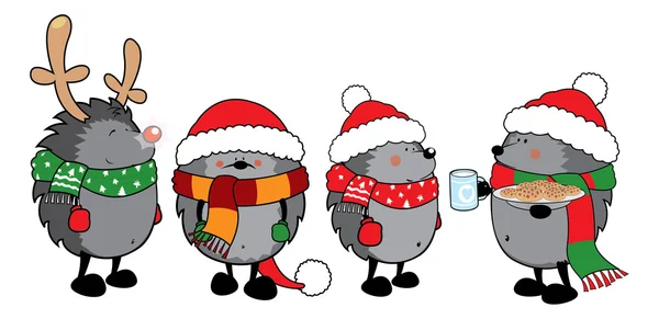 Christmas hedgehogs — Stock Vector