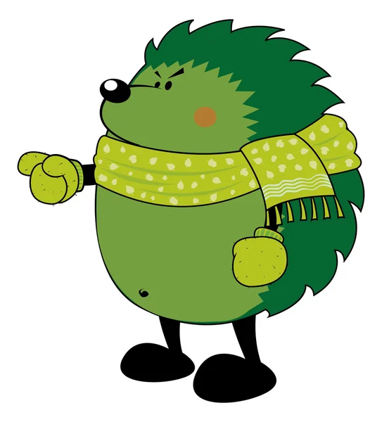 Angry but sweet looking green hedgehog — Stock Vector