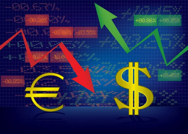 Dollarn tillväxt, eurons nedgång illustration — Stock vektor