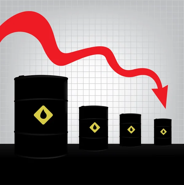 Barris de óleo no diagrama gráfico Declínio —  Vetores de Stock