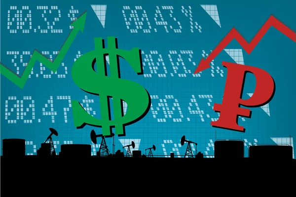 Crecimiento del dólar, ilustración de declive del rublo — Archivo Imágenes Vectoriales