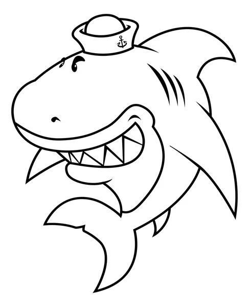 Grande squalo bianco con cappello da marinaio — Vettoriale Stock