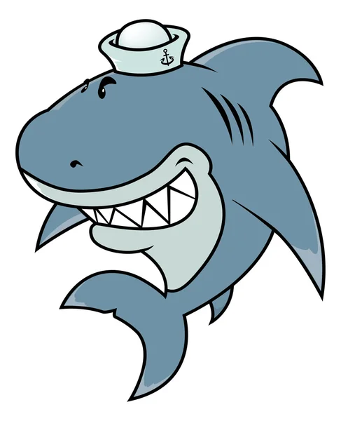 Lindo divertido aspecto gran tiburón blanco con sombrero de marinero — Vector de stock