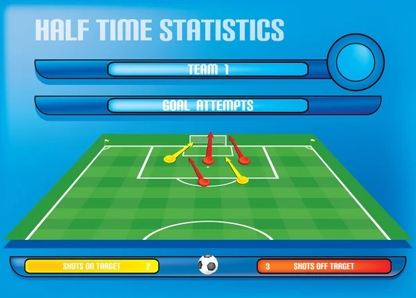 Gráficos de informação de relatório do jogo para tiros de futebol em estatísticas de gol — Vetor de Stock