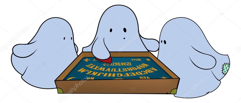 Three cute ghosts around ouija board
