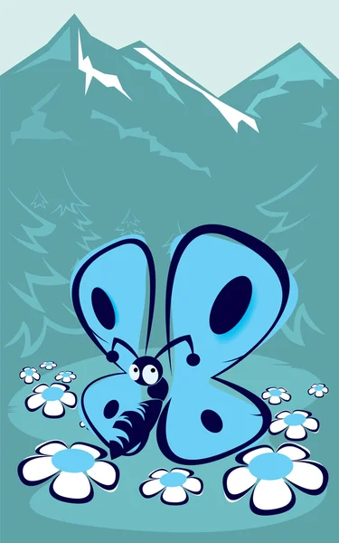 青い山の蝶 — ストックベクタ