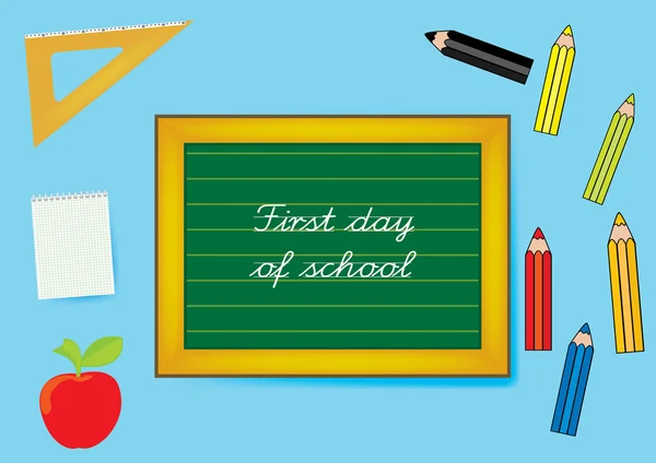 Chalckboard üzerinde yazma okulun ilk günü — Stok Vektör