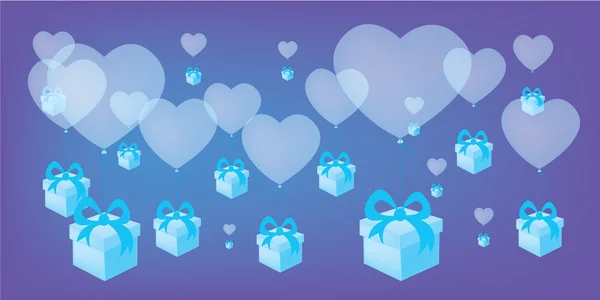 Heart shaped balloons with gift boxes — Stock Vector