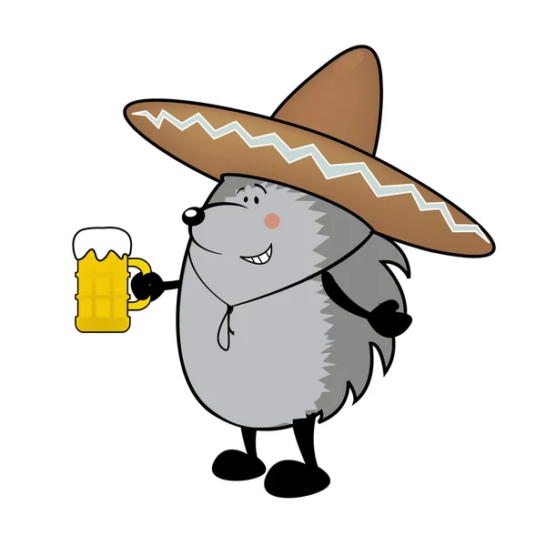 Egel met sombrero houden van bier — Stockvector