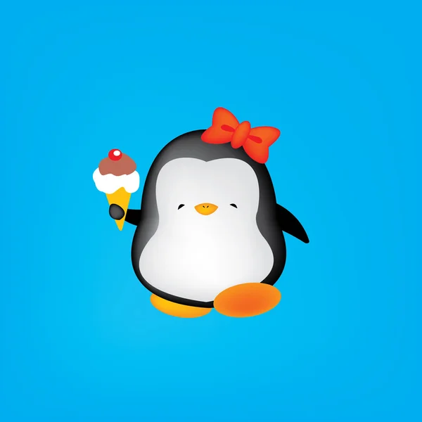 Penguin holding ice cream — Stock Vector