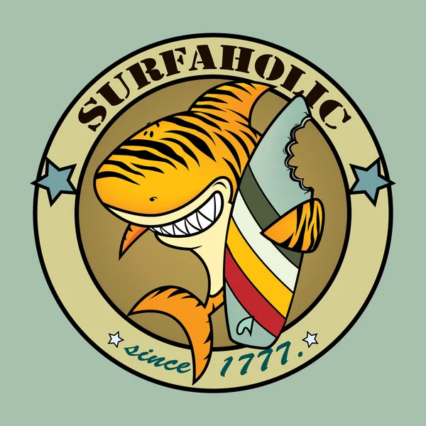 Surfaholic tiger shark. — Stock vektor