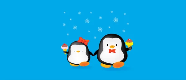 Twee pinguïns hand in hand — Stockvector