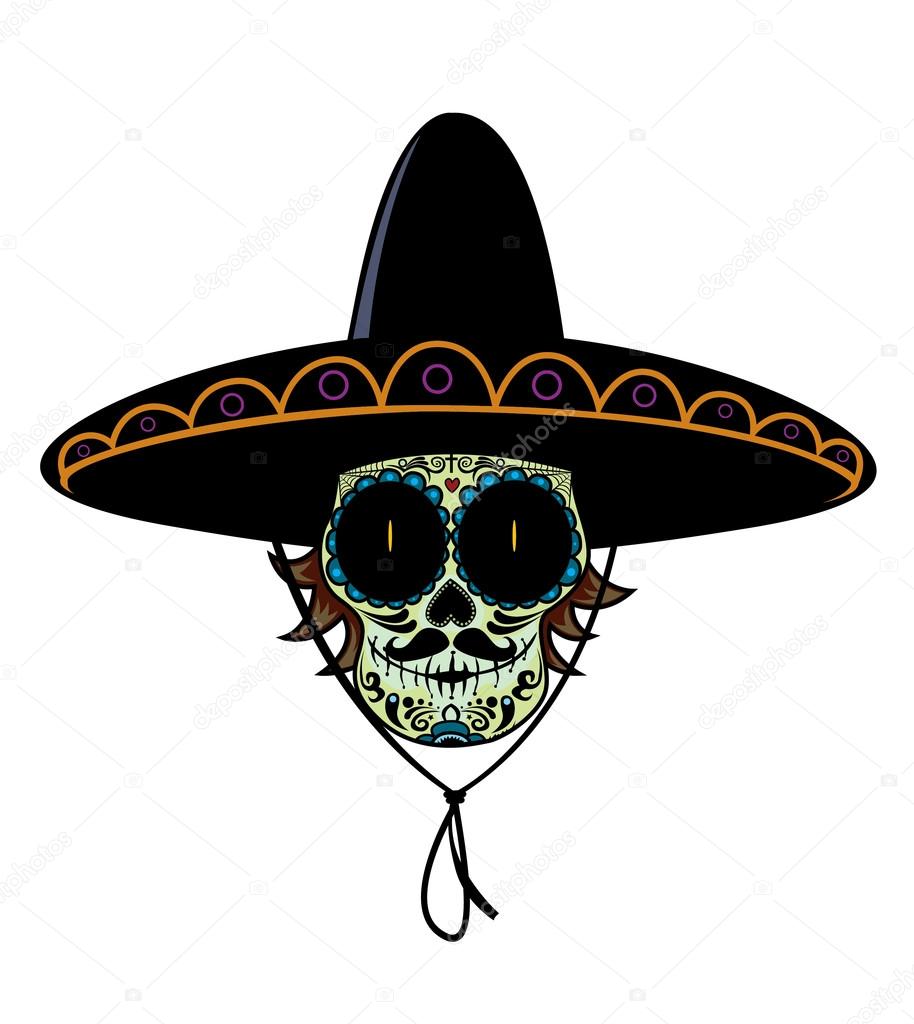Calavera mexicana con sombrero Vector de stock #75522921 de ©mangulica, image size:914x1024