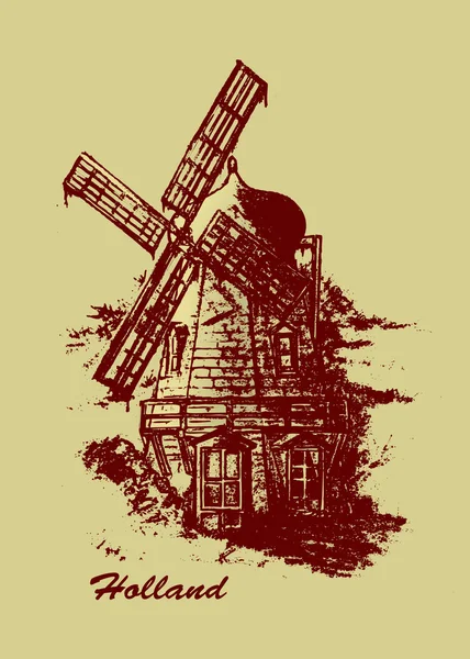 Ancien moulin hollandais — Image vectorielle