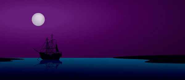 Night Ship under moonlight — Stock Vector