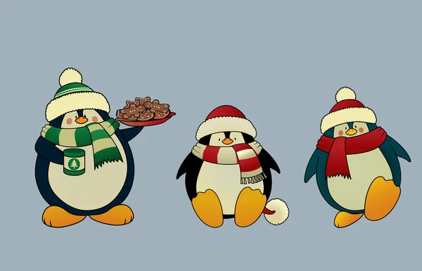 Dulces y divertidos pingüinos de Navidad — Archivo Imágenes Vectoriales