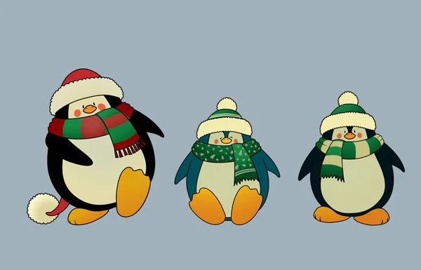 Pingouins de Noël doux et drôles — Image vectorielle