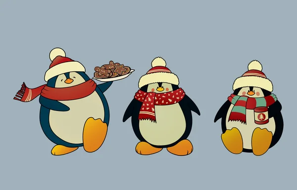 Γλυκό και αστείο Χριστούγεννα πιγκουΐνους — Διανυσματικό Αρχείο