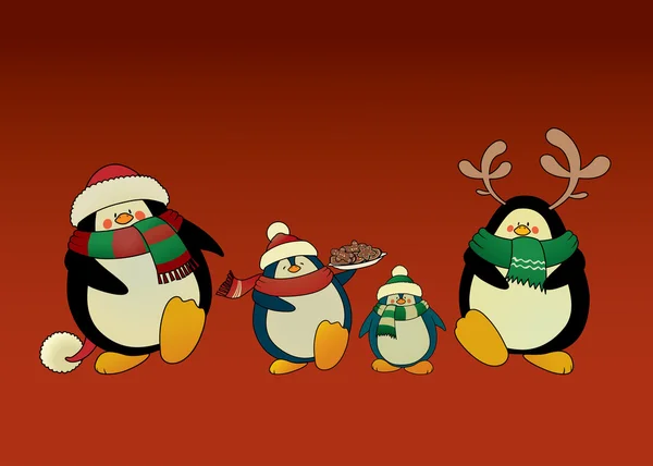 Cute looking Christmas penguins — Stock Vector