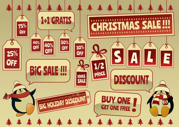 Christmas discount sale tags and labels set — Stock Vector